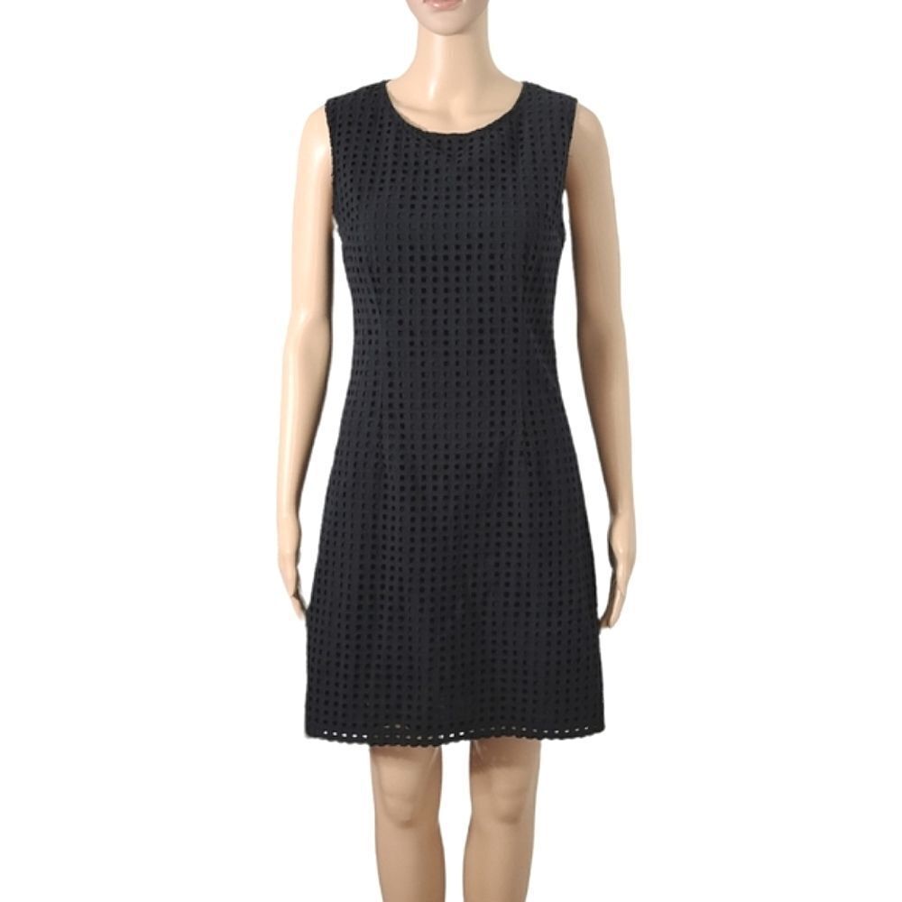 𝅺ALFRED SUNG Black Eyelet 100% Cotton Perforated Sheath Mini Dress Womens Sze 8